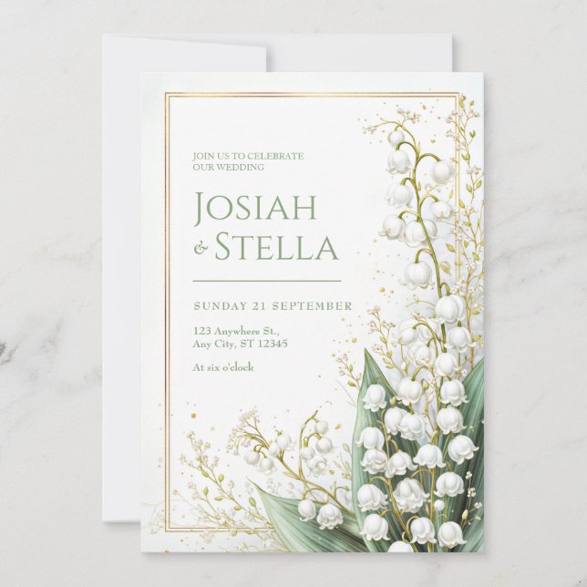 Invitación Shimmering Gold Dust Lily Valley Frame Wedding (Anverso)