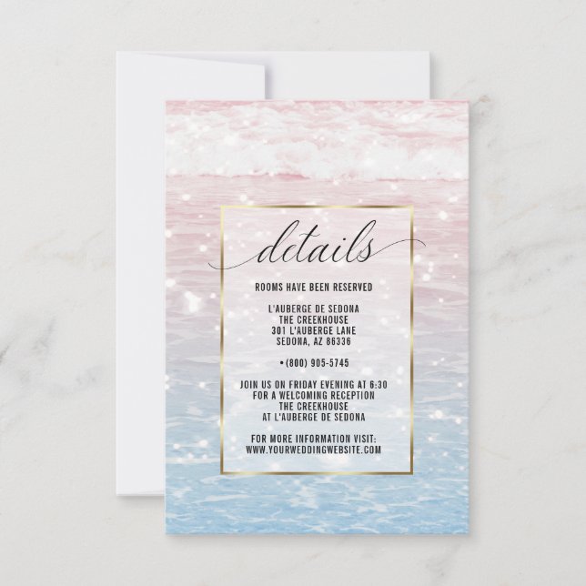 Invitación Shimmering Pink Ocean Waters Details Card (Anverso)