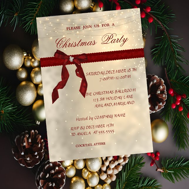 Invitación Shiny, Red Bow, Fiesta de Navidades corporativos (Subido por el creador)