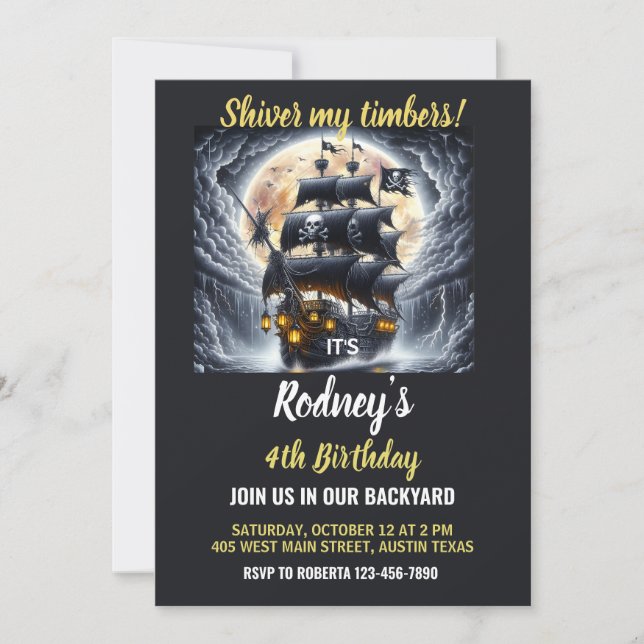 Invitación Shiver My Timbers Pirate Theme Birthday Invitation (Anverso)