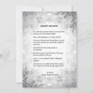 Invitación Shok Sandesh Hindu Shraddh