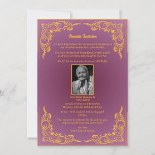 Invitación Shok Sandesh Hindu Shraddh