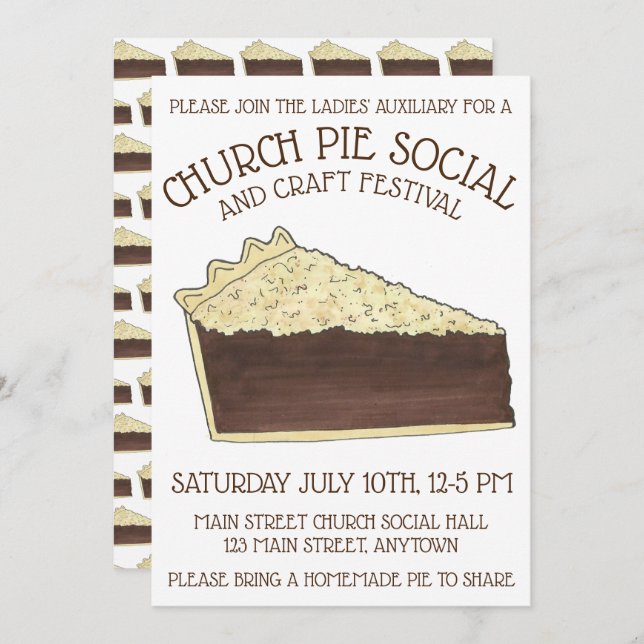 Invitación Shoo Fly Pie Fiesta Social Dessere Bake Sale Slice (Anverso / Reverso)