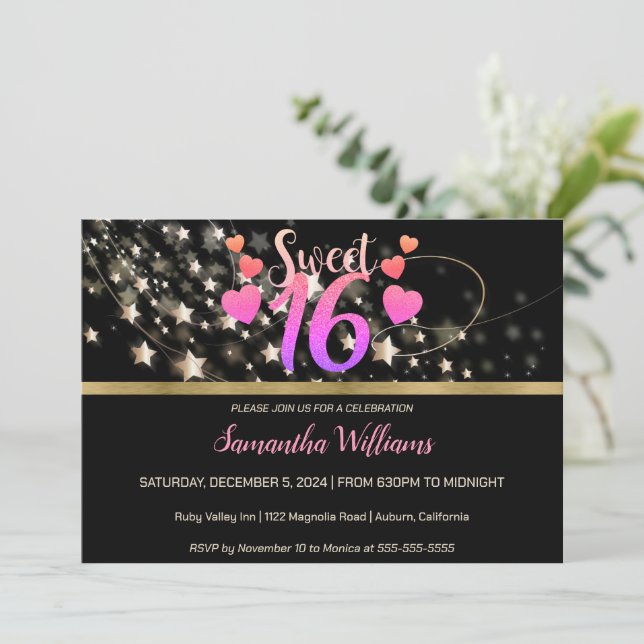 Invitación Shooting Stars Sweet 16 Invitation (Anverso de pie)