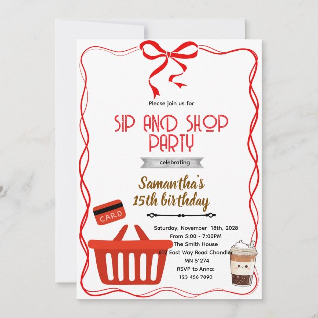 Invitación Shopping Birthday party Invitation (Anverso)