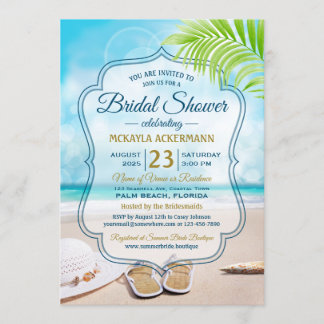 Invitación Shower Beach Wedding Gorra Palm Leaf Seashell