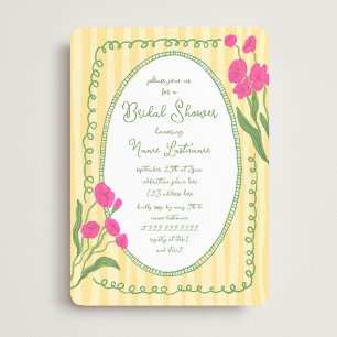 Invitación Shower Bridal Pintada Mano Whimsical Rosa Amarilla