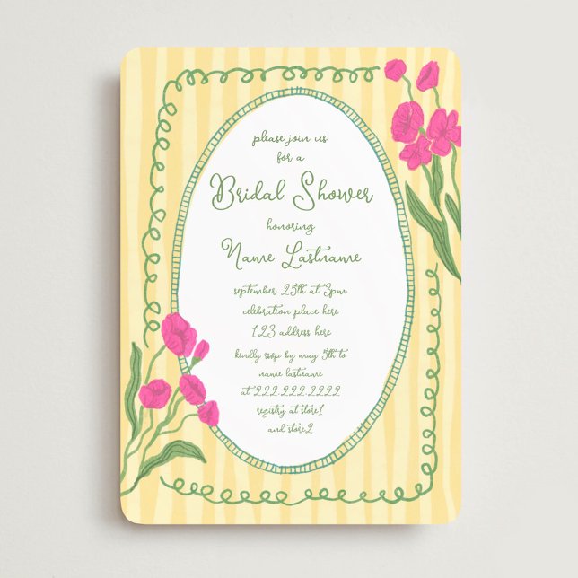 Invitación Shower Bridal Pintada Mano Whimsical Rosa Amarilla (Subido por el creador)