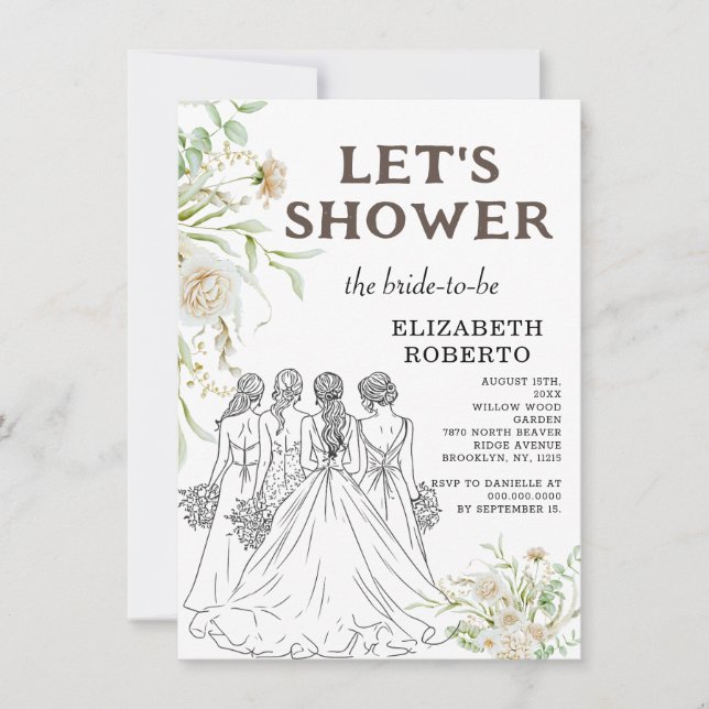 Invitación Shower Elizabeth Pampas ducha nupcial de hierba (Anverso)
