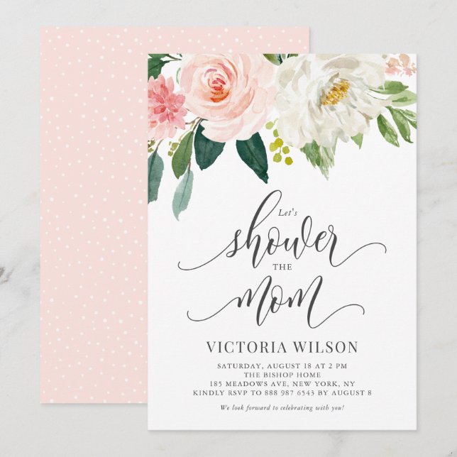 Invitación Shower the Mom Rubor Pink Floral Baby Shower (Anverso / Reverso)