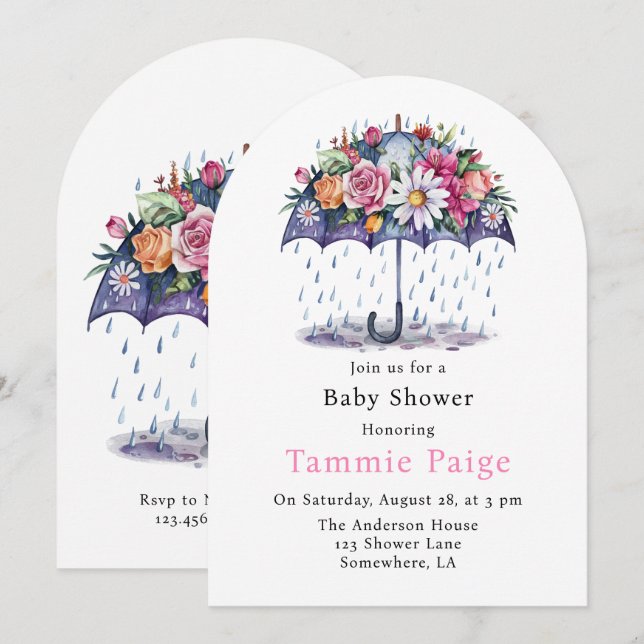 Invitación Showered con Baby Shower de flores (Anverso / Reverso)