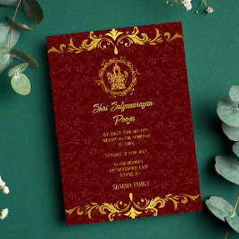 Invitación Shri Satyanarayan Pooja Hindu Royal