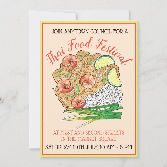 Invitación Shrimp Pad Thai Noodles Food Festival Restaurant (Anverso)