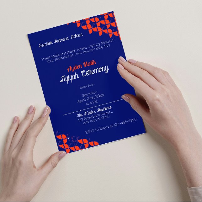 Invitación SHRIMPLY Blue Naranja Pattern, Aqiqah Baby Shower (Subido por el creador)