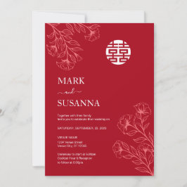 Invitación Shuang Xi Floral Traditional Chinese Wedding