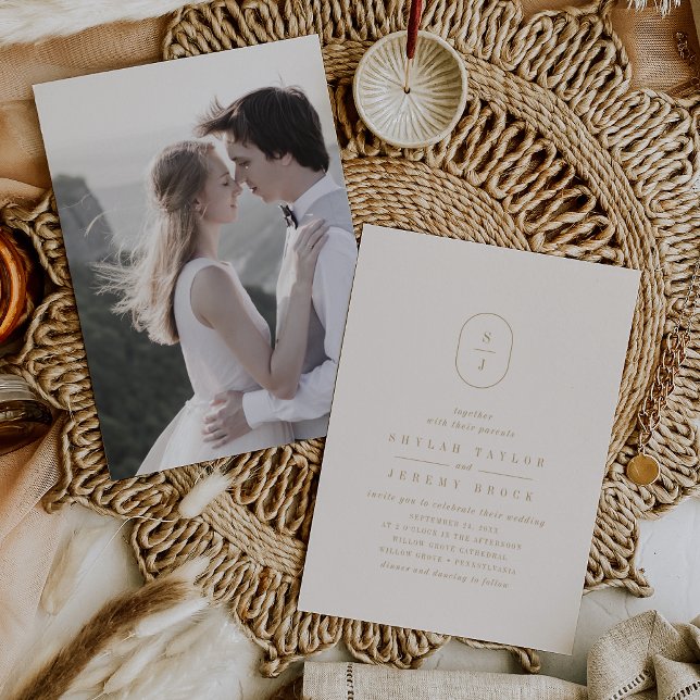 Invitación SHYLAH Boda de fotografía elegante de crema de oro (SHYLAH Neutral Gold Cream Elegant Photo Wedding Invitation)