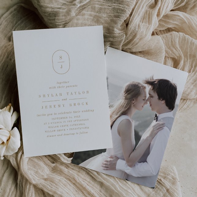 Invitación SHYLAH Boda de fotografía moderno minimal de oro s (SHYLAH Minimal Gold Simple Modern Photo Wedding Invitation)