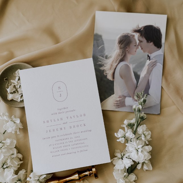 Invitación SHYLAH Boda de fotografía púrpura Rosa simple (SHYLAH Simple Dusty Rose Purple Photo Wedding Invitation)