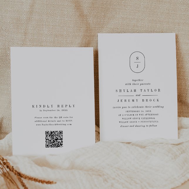 Invitación SHYLAH Código QR Minimalista Boda moderno único (SHYLAH QR Code Minimalist Unique Modern Wedding Invitation)
