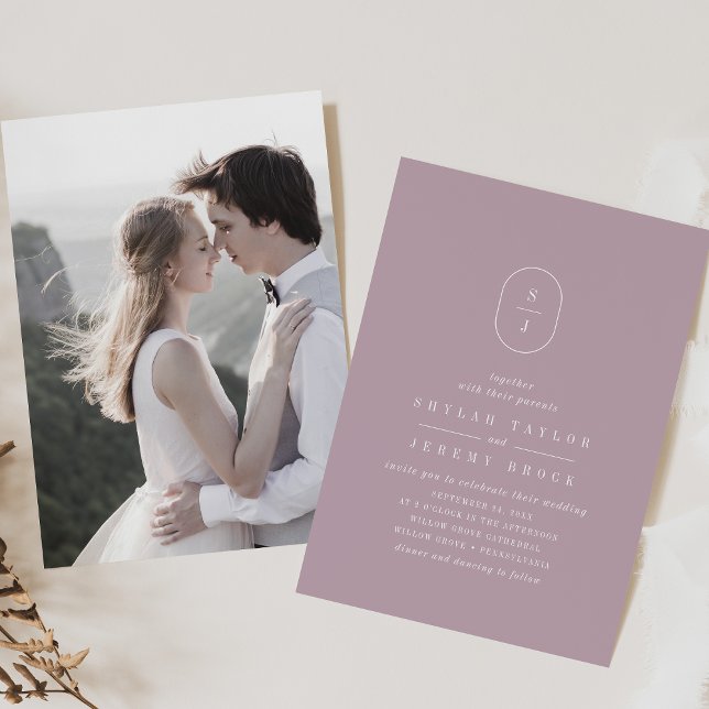 Invitación SHYLAH simple Lilac Boda de fotografía morado mode (SHYLAH Simple Lilac Modern Purple Photo Wedding Invitation)
