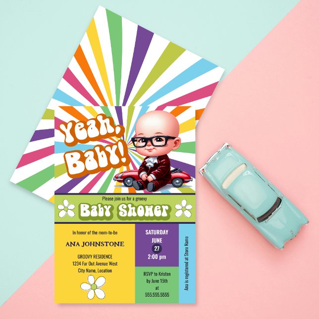 Invitación Sí, Baby Retro Baby Shower (Fun retro baby shower invite, Yeah, Baby (we are having a baby) invitation to invite your guests.)
