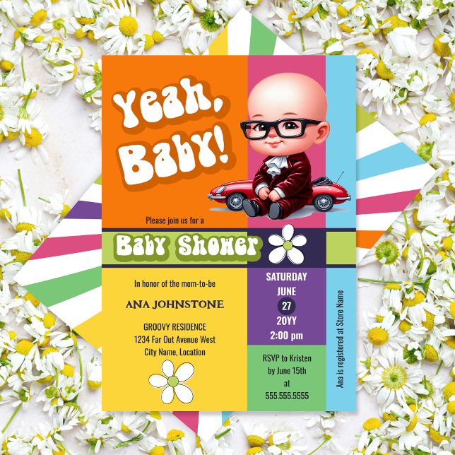 Invitación Sí, Baby Retro Baby Shower (Yeah, Baby! retro and fun baby shower invitation.)