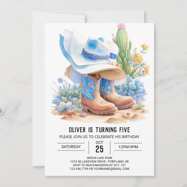 Invitación ¡Sí! Cumpleaños de un Vaquero del Sur (Anverso)