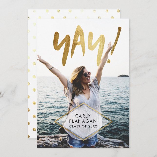 Invitación ¡Sí! Fiesta de la celebración de la graduación con (Anverso / Reverso)