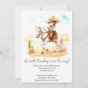 Invitación ¡Sí, Fiesta! Watercolor Cowboy Baby Shower