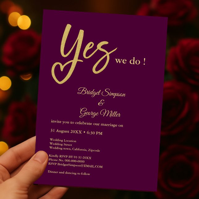 Invitación Sí, hacemos boda de oro de ciruela (Subido por el creador)