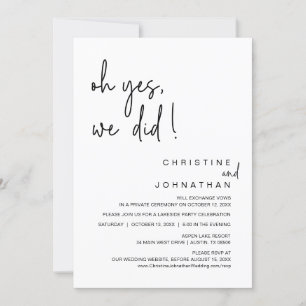 Invitación Sí, Lo Hicimos, Boda Elopement Bailando Fiesta