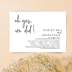 Invitación Sí, Lo Hicimos, Boda Elopement Bailando Fiesta