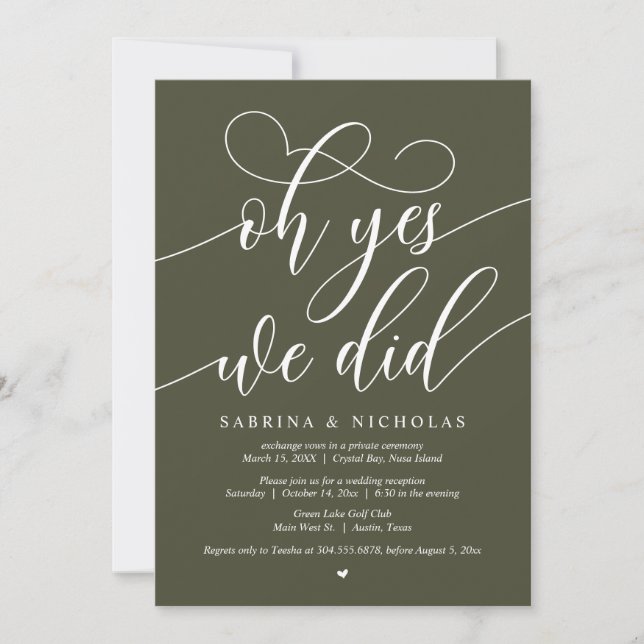Invitación Sí, Lo Hicimos, Boda Elopement Fiesta (Anverso)