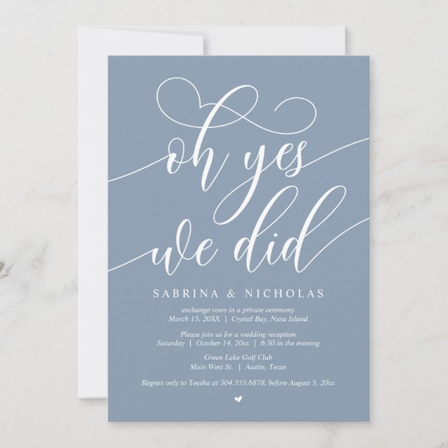 Invitación Sí, Lo Hicimos, Boda Elopement Fiesta (Anverso)