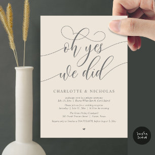 Invitación Sí, Lo Hicimos, Boda Elopement Fiesta
