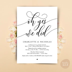 Invitación Sí, Lo Hicimos, Boda Elopement Fiesta