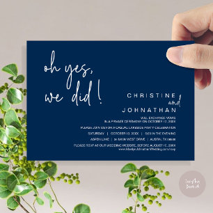 Invitación Sí, Lo Hicimos, Boda Elopement, Navy Blue