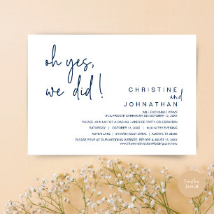 Invitación Sí, Lo Hicimos, Boda Elopement, Navy Blue