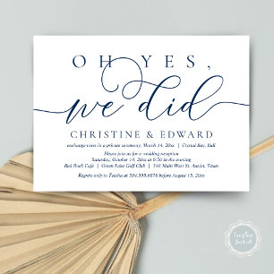 Invitación Sí, Lo Hicimos, Boda Elopement Romantic Dinner