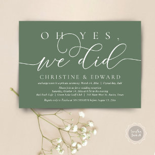 Invitación Sí, Lo Hicimos, Boda Elopement Romantic Dinner
