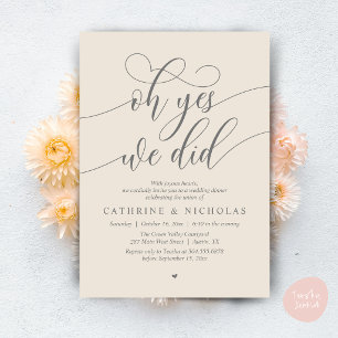 Invitación Sí, lo hicimos, Cena de Elopement de Boda Moderna