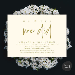 Invitación Sí, lo hicimos, Cena de Elopement de Boda Moderna