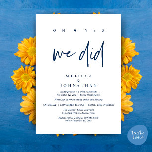 Invitación Sí, lo hicimos, Cena de Elopement de Boda Moderna