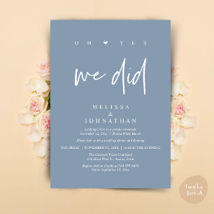 Invitación Sí, lo hicimos, Cena de Elopement de Boda Moderna