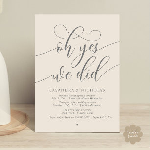 Invitación Sí, Lo Hicimos, Cena Moderna De Elopement