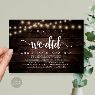 Invitación Sí, Lo Hicimos, Cena Rústica Boda Elopement
