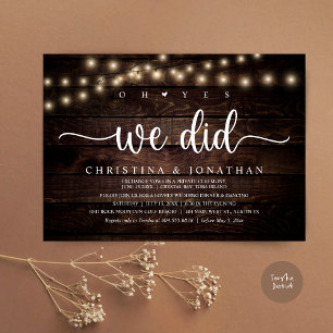 Invitación Sí, Lo Hicimos, Cena Rústica Boda Elopement