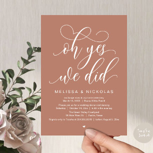 Invitación Sí, Lo Hicimos, Romántico Fiesta De Elopement Boda