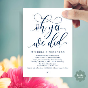 Invitación Sí, Lo Hicimos, Romántico Fiesta De Elopement Boda