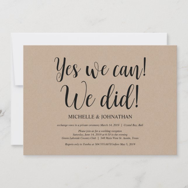 Invitación Sí, podemos hacerlo Boda Elopement (Anverso)